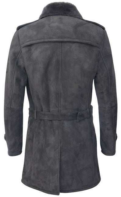 Mens Shearling Sheepskin Suede Pea Coat-Cali