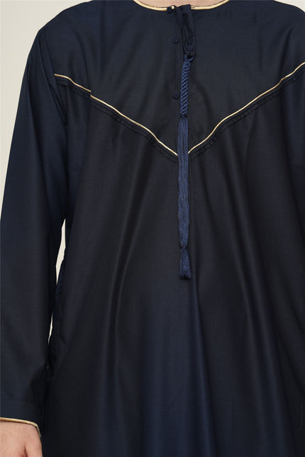 Men's Ramadan Navy Blue Moroccan Jubba Robe Djellaba Eid Thobe - TT-007