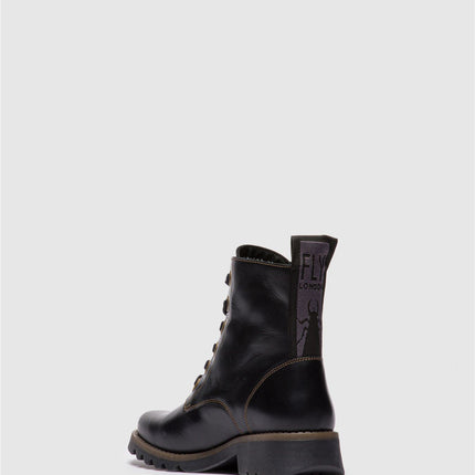 Fly London Womens Black Ragi539 Casual Rug Leather Lace-Up Ankle Boots