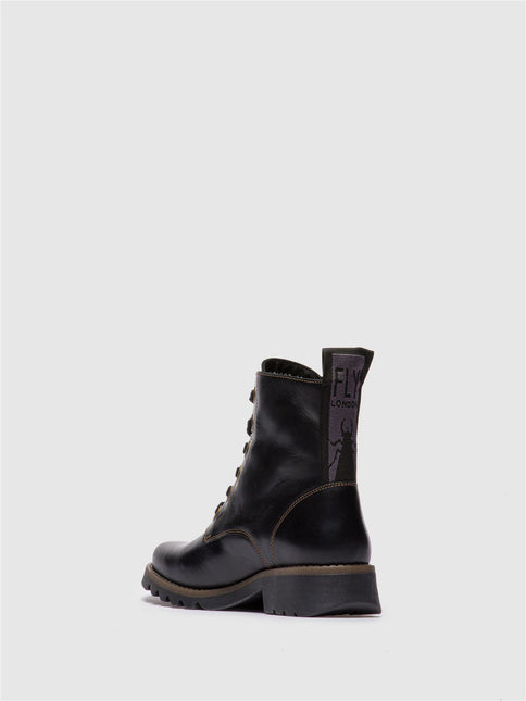 Fly London Womens Black Ragi539 Casual Rug Leather Lace-Up Ankle Boots