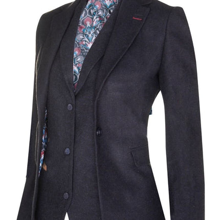 Womens 1920s Navy Blue Wool Classic Retro Vintage Blazer