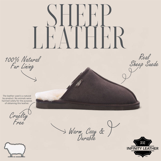 Men's Genuine Sheepskin Brown Suede Mule Winter Warm Non-Slip - Highland