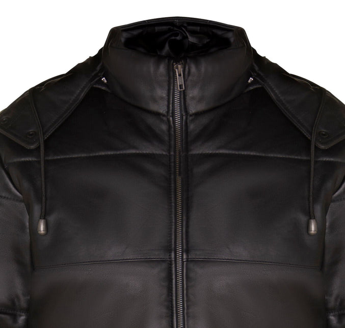 Mens Puffer Leather Bomber Jacket-Augsburg