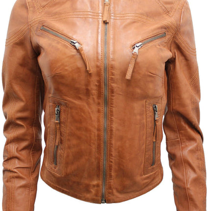 Womens Slim-Fit Leather Biker Jacket-Maldon