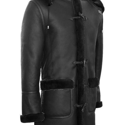 Mens Winter Sheepskin Hooded Duffle Coat-Helsinki