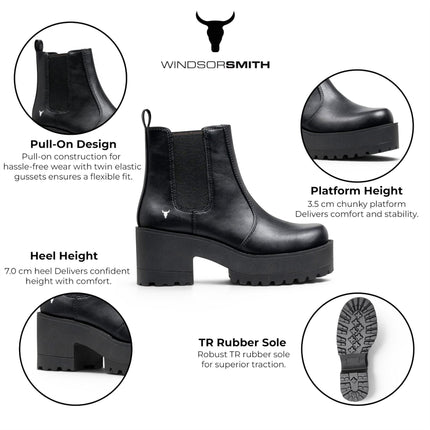 Windsormsith Women's Black Chunky Platform Chelsea Boots - Evolve