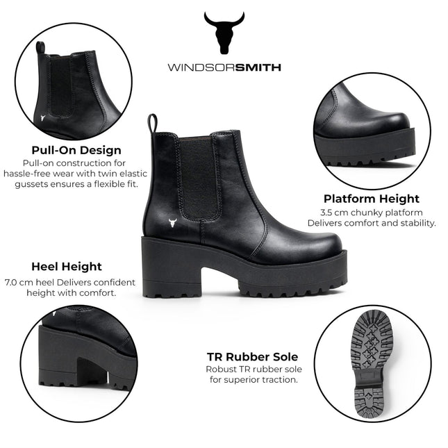 Windsormsith Women's Black Chunky Platform Chelsea Boots - Evolve