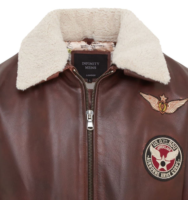Men's Top Gun Air Force A2 Brown Aviator Bomber Cowhide Leather Jacket