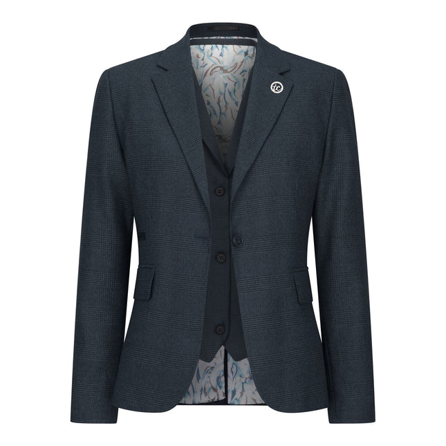Women's Olive Three-Piece Tailored Fit Suit in Prince of Wales Check
