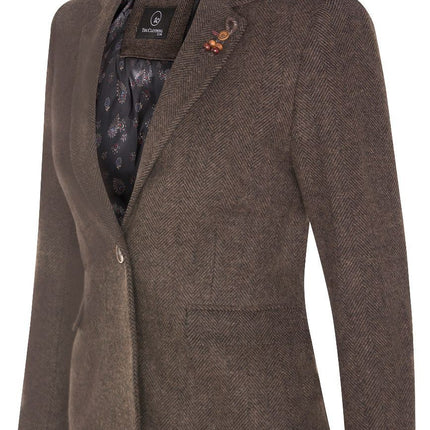 Womens Tweed 1920s Herringbone Brown Blazer