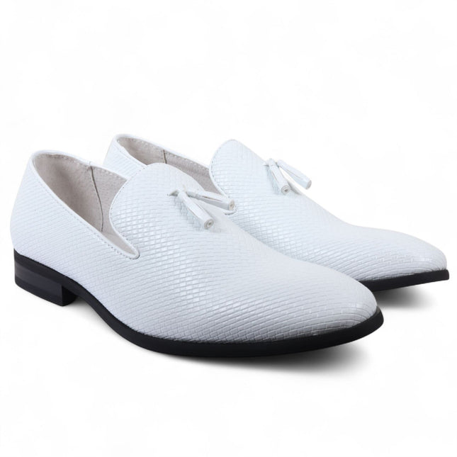 Men’s White Formal Tassel Loafers Slip-On Leather Shoes