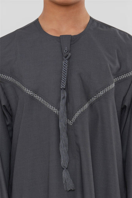 Kids Boys Eid Grey Moroccan Thobe Robe Djellaba Ramadan Eid Jubba- K-HM10