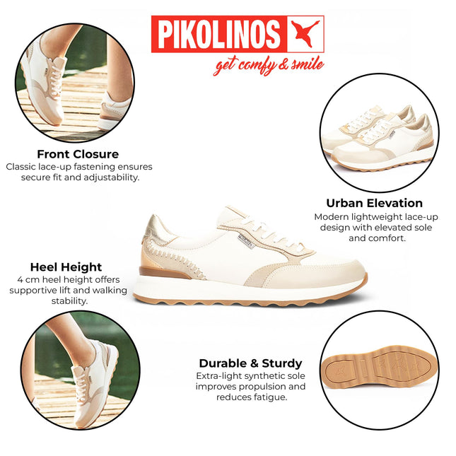 Pikolinos Women's Beige Leather Lace Up Sneaker Trainers Shoes - Arrecife