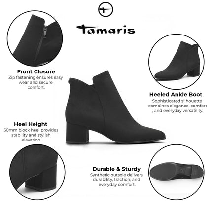 Tamaris Women's Black Faux Heeled Ankle Boots - 25354-43