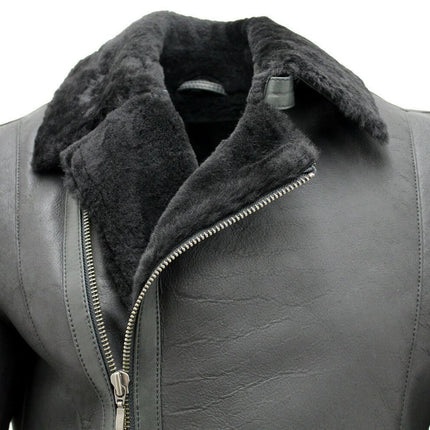 Mens Double Breasted Sheepskin Leather Biker Jacket-Manila