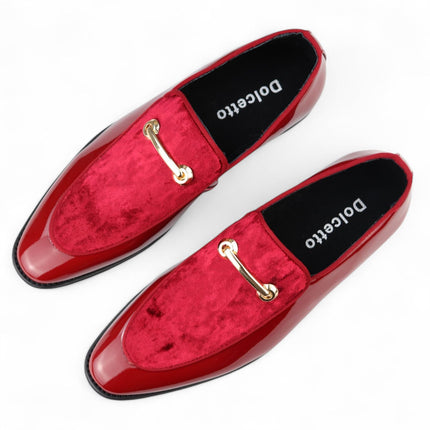Men’s Smart Red Loafers Leather Lined Velvet Slip-On Shoes