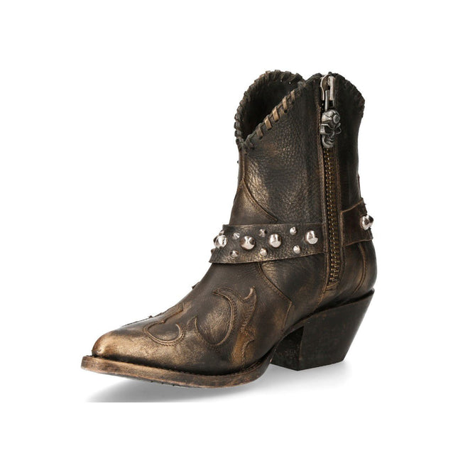 New Rock Brown Leather Pointed Cowboy Boots - WSTM004-S1