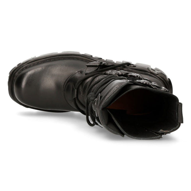 New Rock Black Leather Mid-Calf Boots-391 - S18