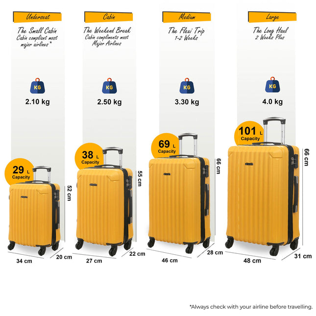 Hard Shell ABS 4 Wheels Luggage Travel Cabin Suitcase Set