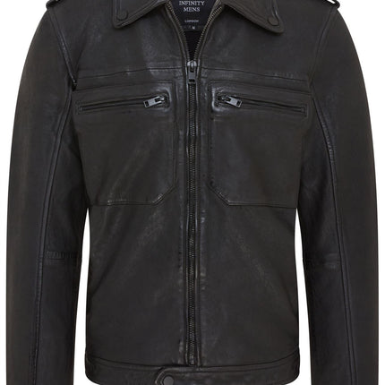 Men's Black Lamb Leather Biker Zipped Vintage Jacket