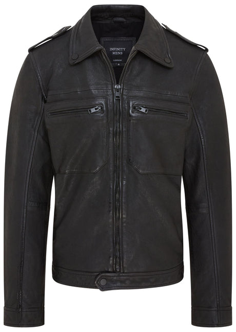 Men's Black Lamb Leather Biker Zipped Vintage Jacket