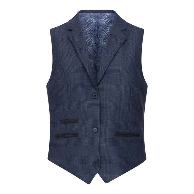 Women's Navy Three-Piece Tailored Fit Suit in Prince of Wales Check