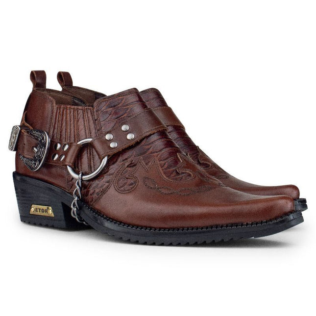 Men's Brown Leather Winklepicker Cowboy Cuban Biker Boots