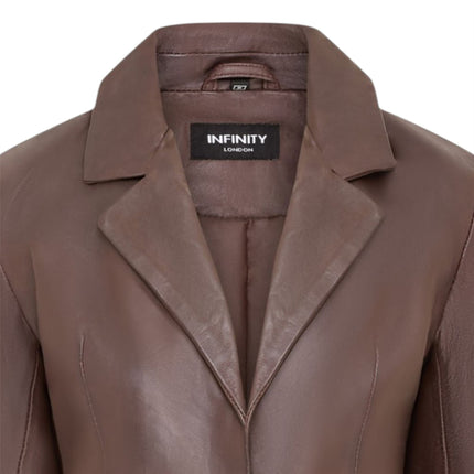 Womens Soft Conker Brown Leather Blazer Jacket-Apeldoor