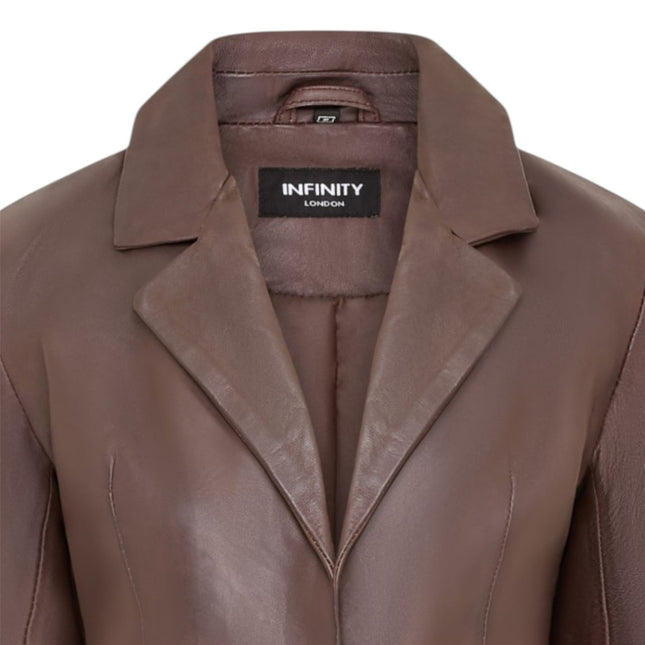 Womens Soft Conker Brown Leather Blazer Jacket-Apeldoor