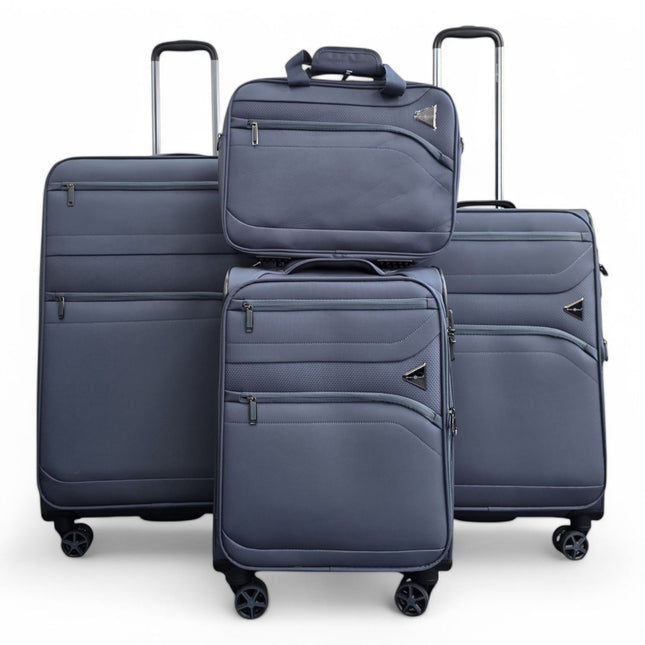 Lightweight Soft Grey Dual 4 Wheel Cabin Luggage Suitcase Set