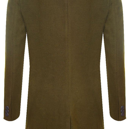 Men's Long Olive Wool Slim Fit Overcoat