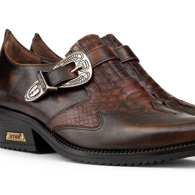 Men's Brown Leather Winklepickers Cowboy Cuban Biker Boots