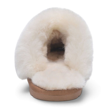 Women's Genuine Sheepskin Leopard Print Suede Mule Winter Slippers -Luna