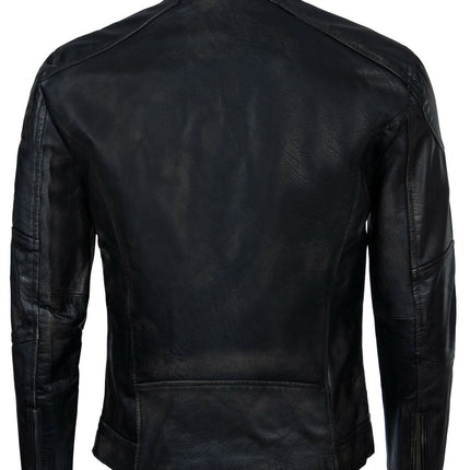 Mens Vintage Black Leather Biker Jacket-Alexandria