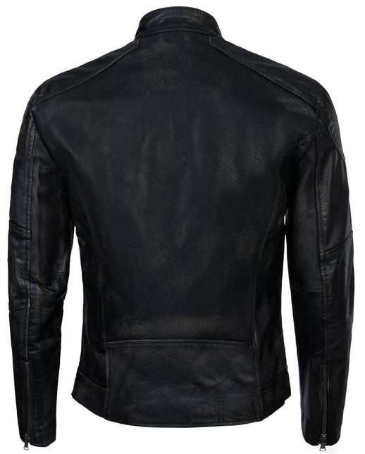 Mens Vintage Black Leather Biker Jacket-Alexandria