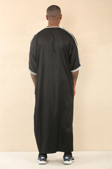Men's Black Moroccan Thobe Jubba Robe Eid Djellaba Gandoura