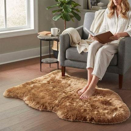 Genuine Toffee Brown Sheepskin Natural Silky Soft Fluffy Real Wool Rug