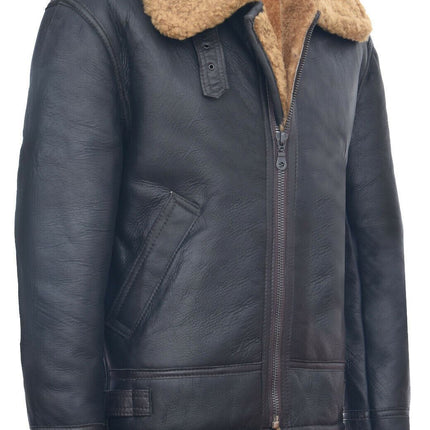 Mens B3 WW2 Leather Sheepskin Aviator Flying Jacket-Charleston