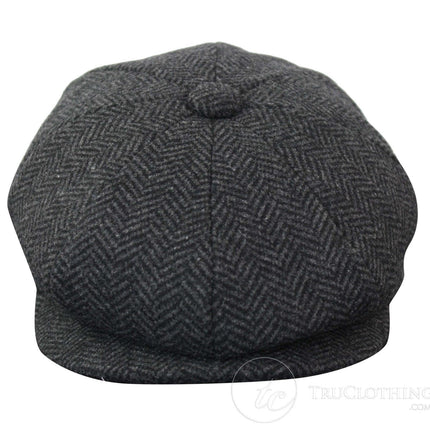 Mens Peaky Blinders Charcoal Tweed Gatsby Flat Baker Hat