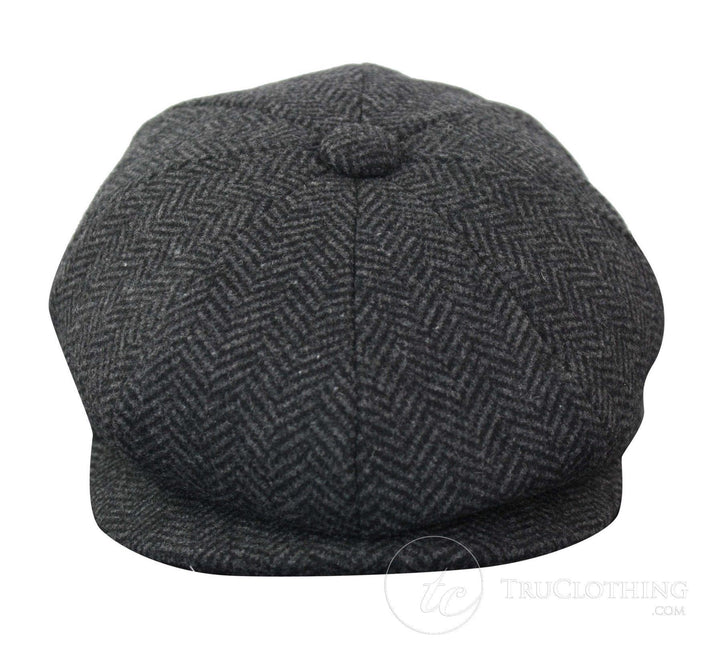 Mens Peaky Blinders Charcoal Tweed Gatsby Flat Baker Hat