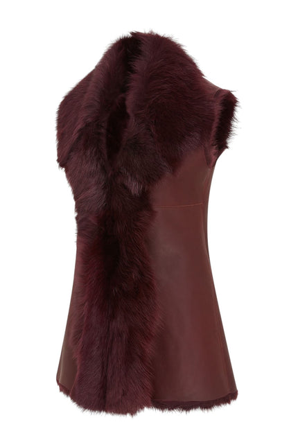 Women's Burgundy Red Toscana Shearling Nappa Leather Sheepskin Gilet - Parkes