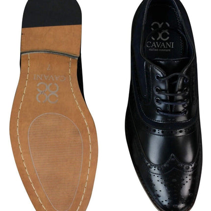 Mens Classic Navy Suede Oxford Brogue Shoes In Black Leather