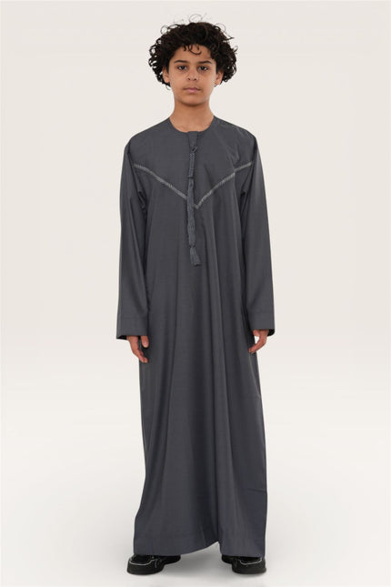 Kids Boys Eid Grey Moroccan Thobe Robe Djellaba Ramadan Eid Jubba- K-HM10
