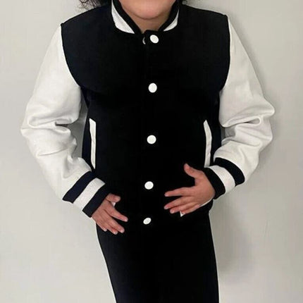 Kids Varsity Bomber Jacket with Real Leather Sleeves