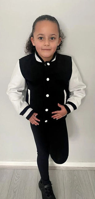 Kids Varsity Bomber Jacket with Real Leather Sleeves
