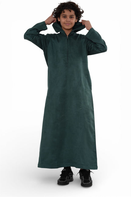 Kids Boys Hooded Eid Green Moroccan Jubba Robe Ramadan Eid Thobe - K-HM12