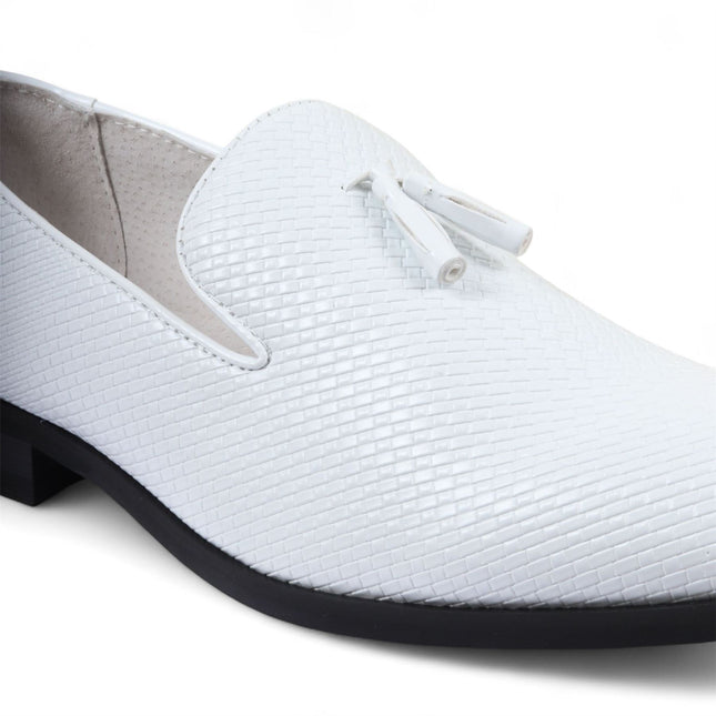Men’s White Formal Tassel Loafers Slip-On Leather Shoes