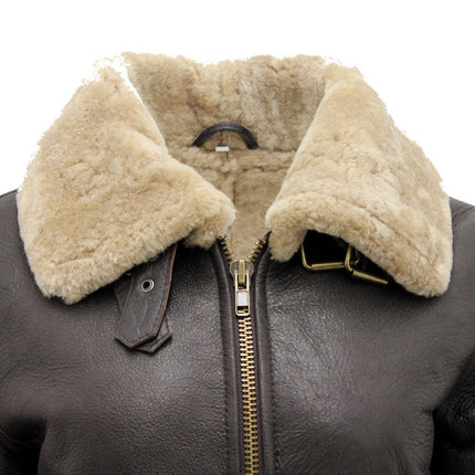 Womens Brown B3 Sheepskin Leather Flying Jacket-Kayseri