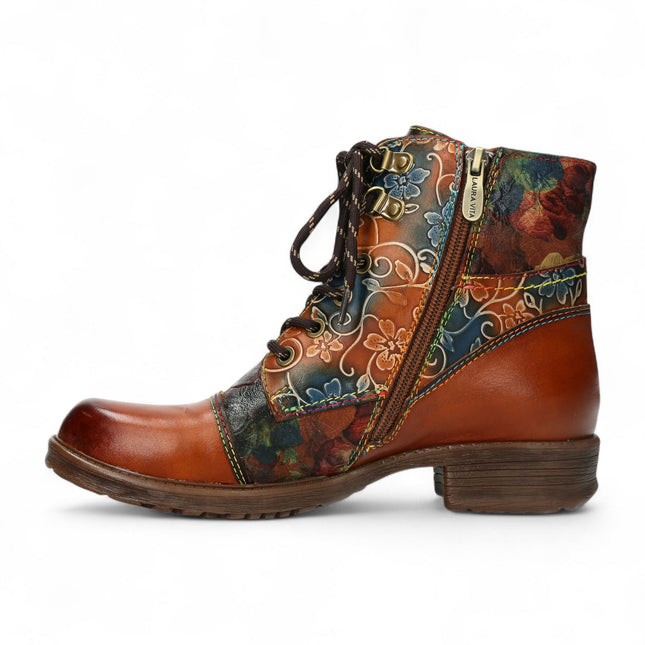 Laura Vita Anita 006 Camel Brown Floral Womens Gothic Victorian Leather Ankle Boots