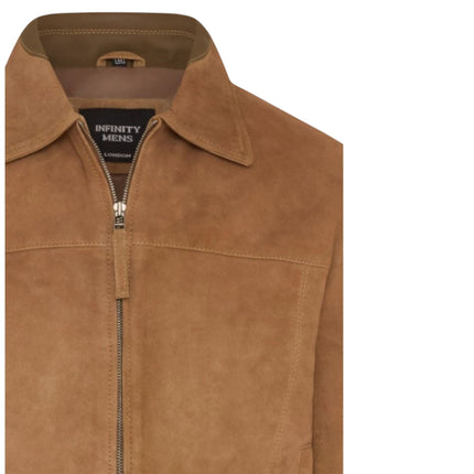 Mens Navy Goat Suede Leather Harrington Biker Jacket - Berlin